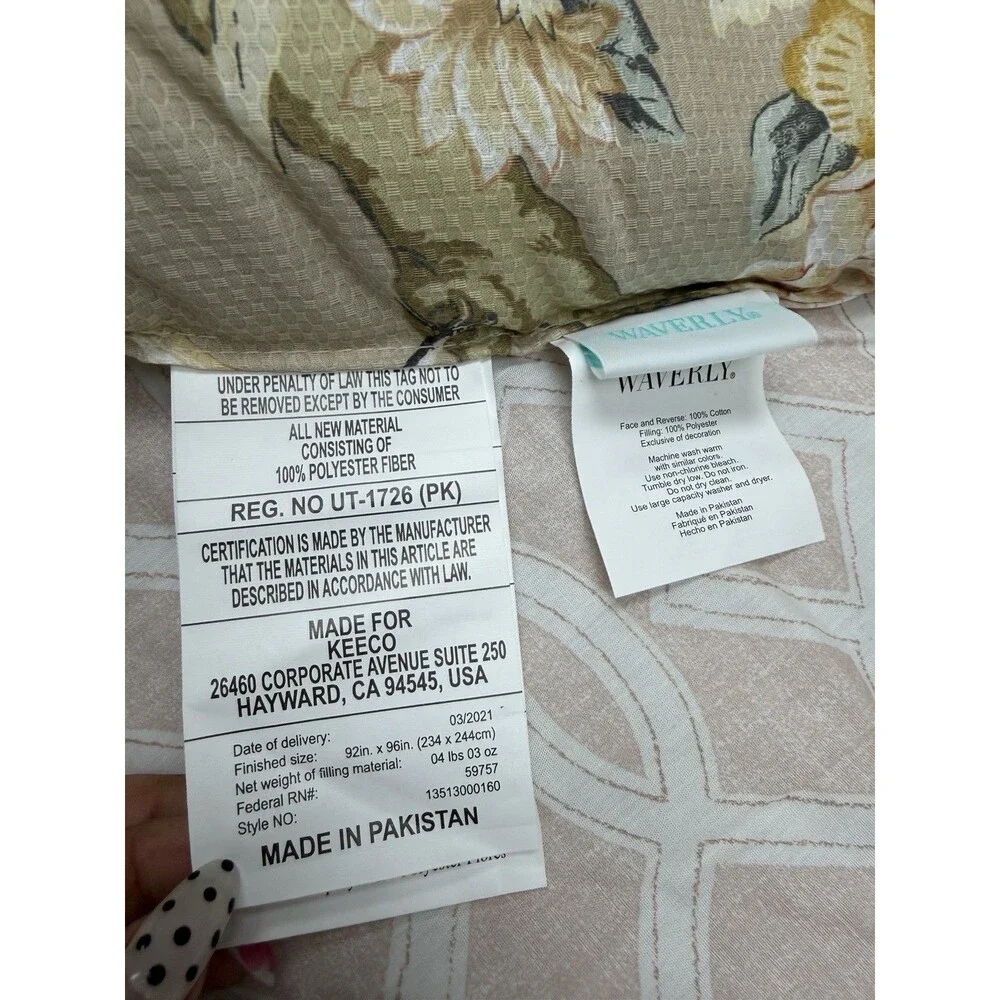 Waverly Mudan Beige Floral FULL/QUEEN Comforter Set 4Pcs Peony Gardens RARE